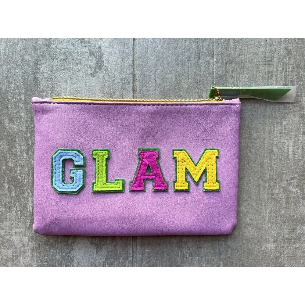 GLAM Vegan Leather Zip Makeup Bag Travel Pouch Wallet Clutch Organizer NEW Purse